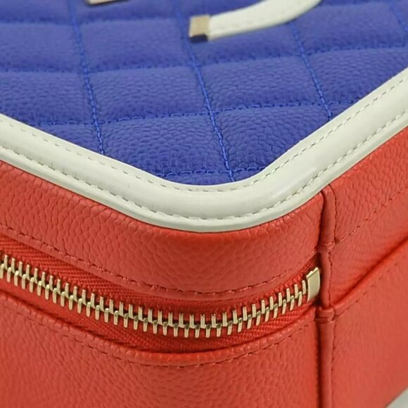 Auth CHANEL CC Filigree Handbag Shoulder Bag Red/Blue/White Leather - Picture 11 of 16